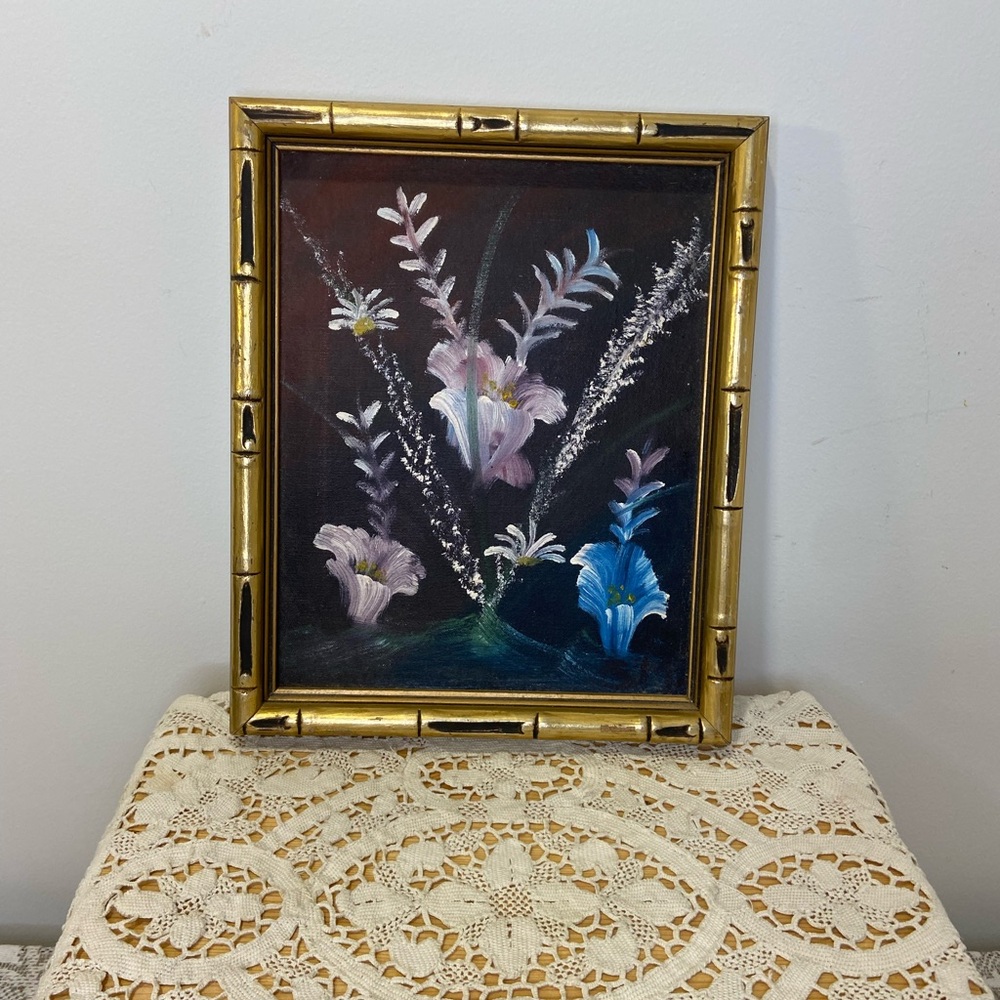 Vintage Signed Orignal Moody Floral Oil Painting